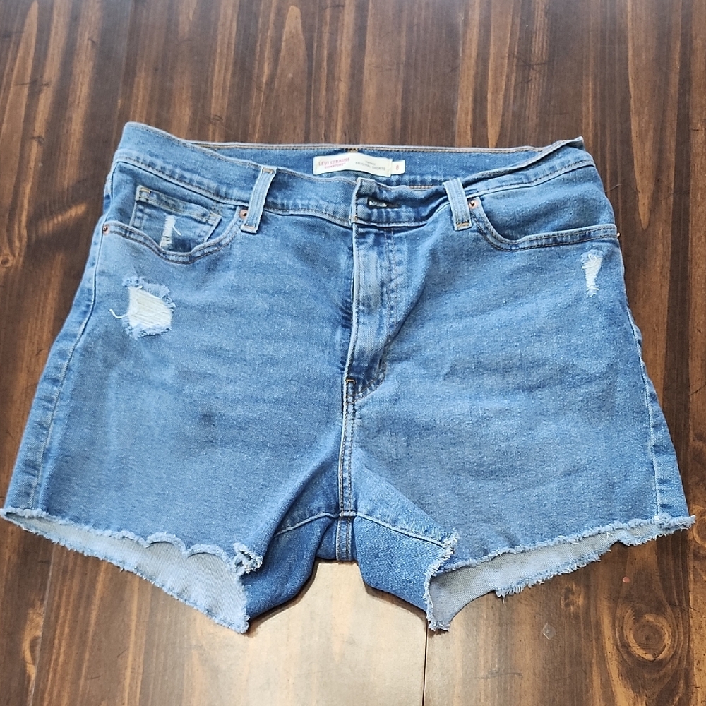 Signature by Levi Strauss Distressed Light Blue Denim Shorts